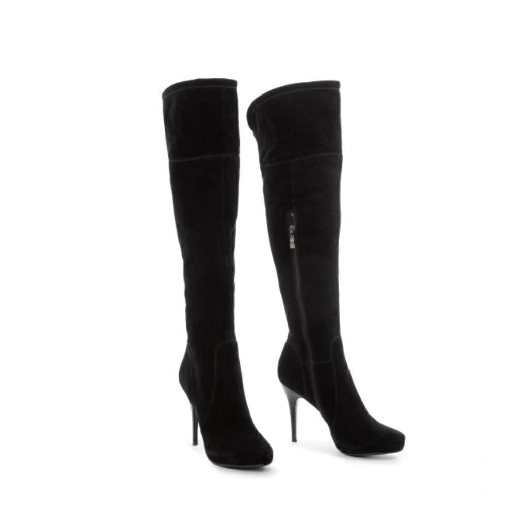 POPUSHIER
Black Suede Knee High Heel Boots